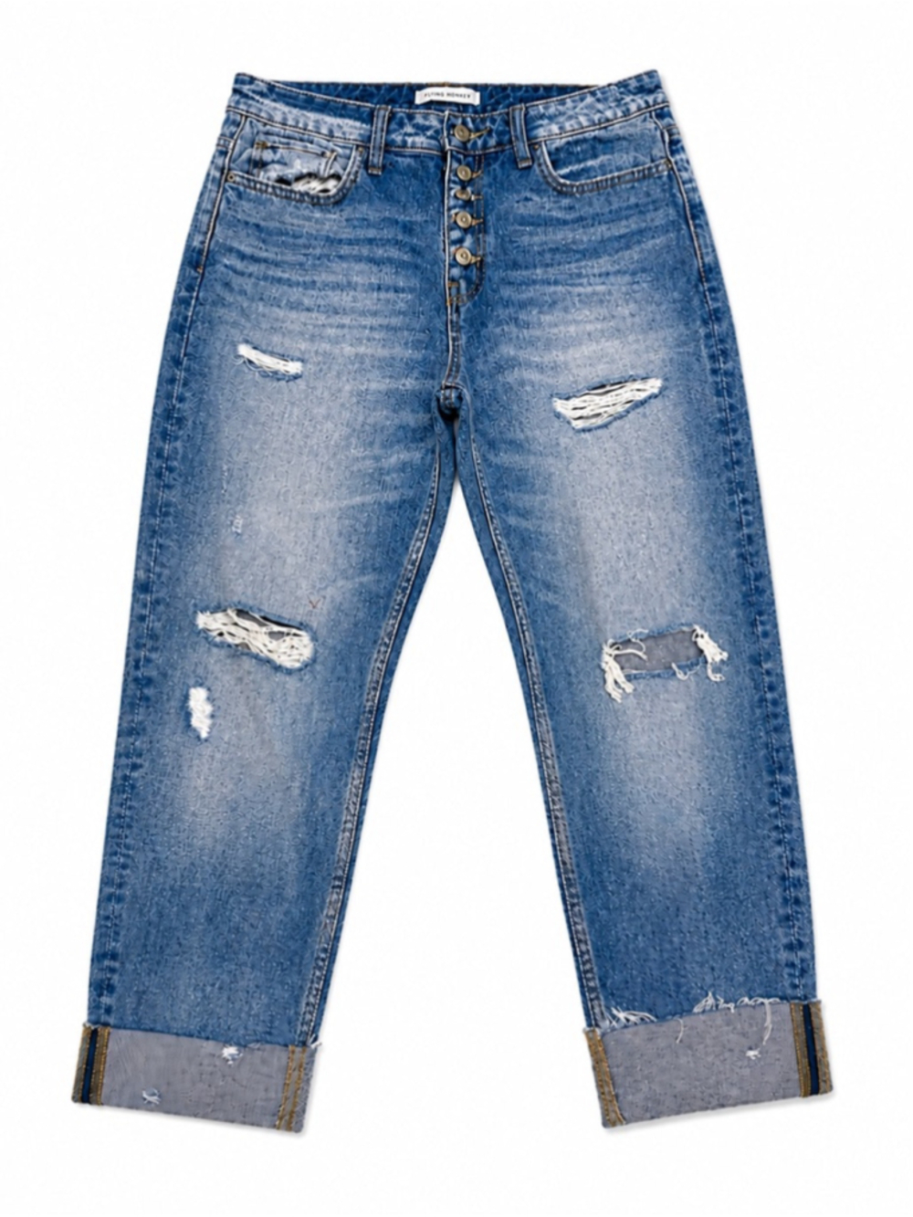 Flying Monkey Jeans Womens 29 High Rise Button Fly Distressed Medium Wash Straig
